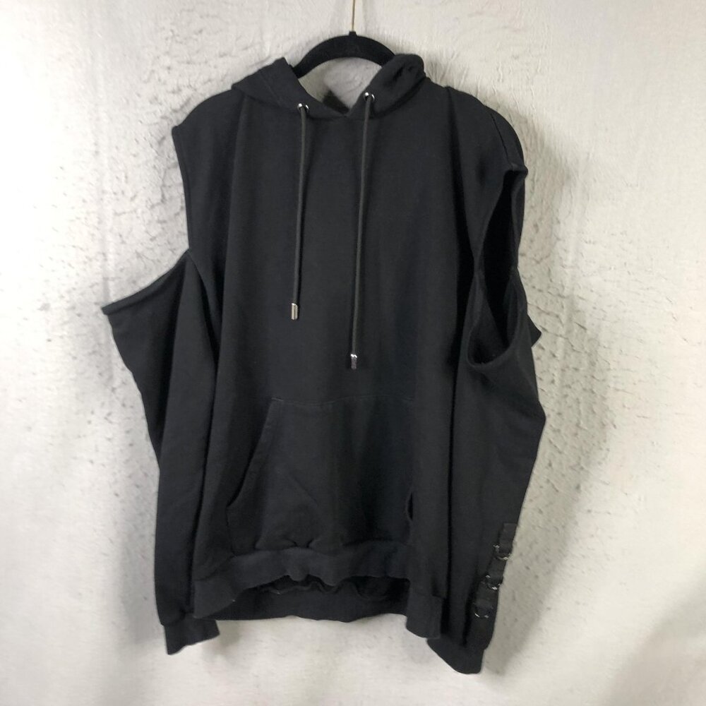 LF The Brand Hoodie Womens S Black Cold Shoulder Straps Punk Gothic Streetwear